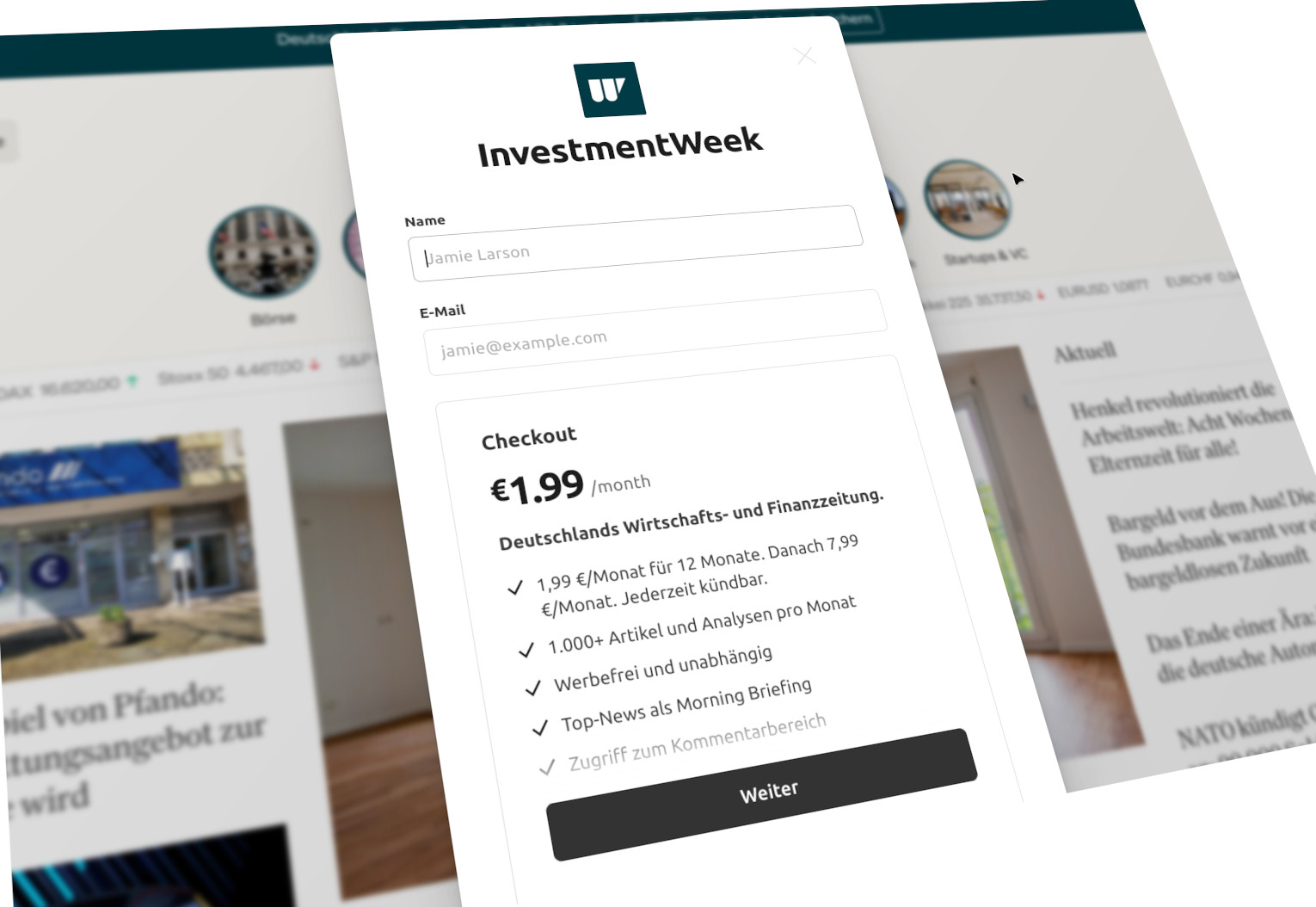 Ein Abo für den kompletten Inhalt von InvestmentWeek kostet lediglich 1.99 Euro pro Monat!